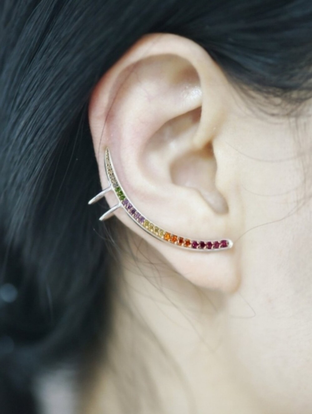 Silver Rainbow Earrings -Ear Cuff